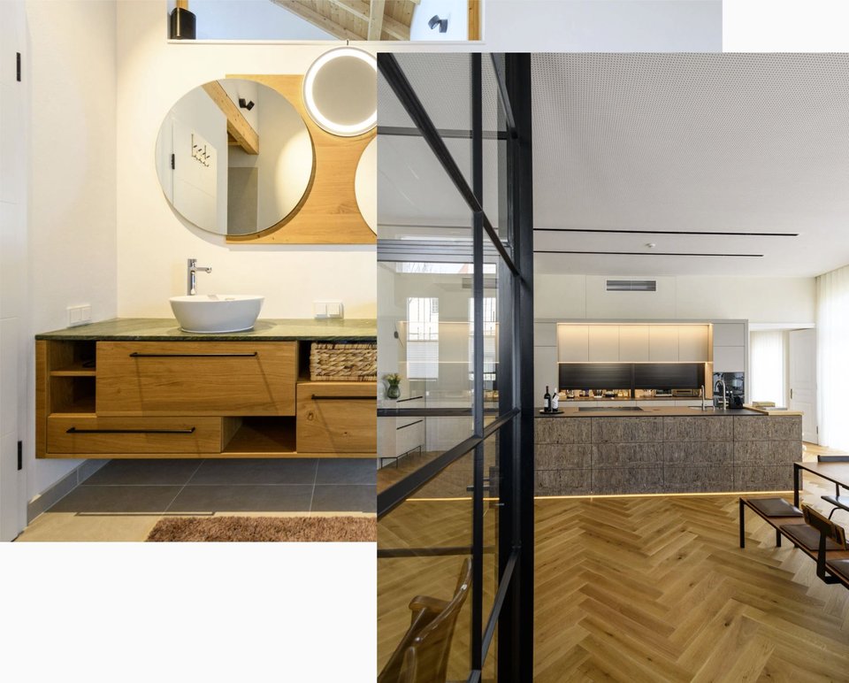 Badezimmer und Wohnzimmer